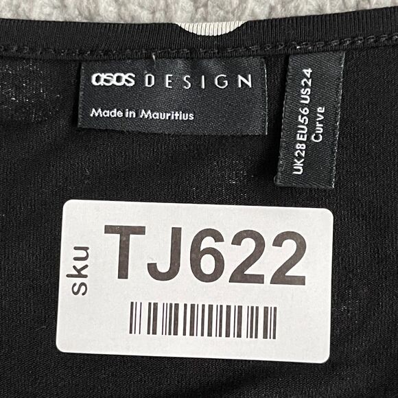 Asos Design Curve Waisted Mini Tea Dress Women Size 24 Black Polka Dot V Neck - Picture 2 of 15